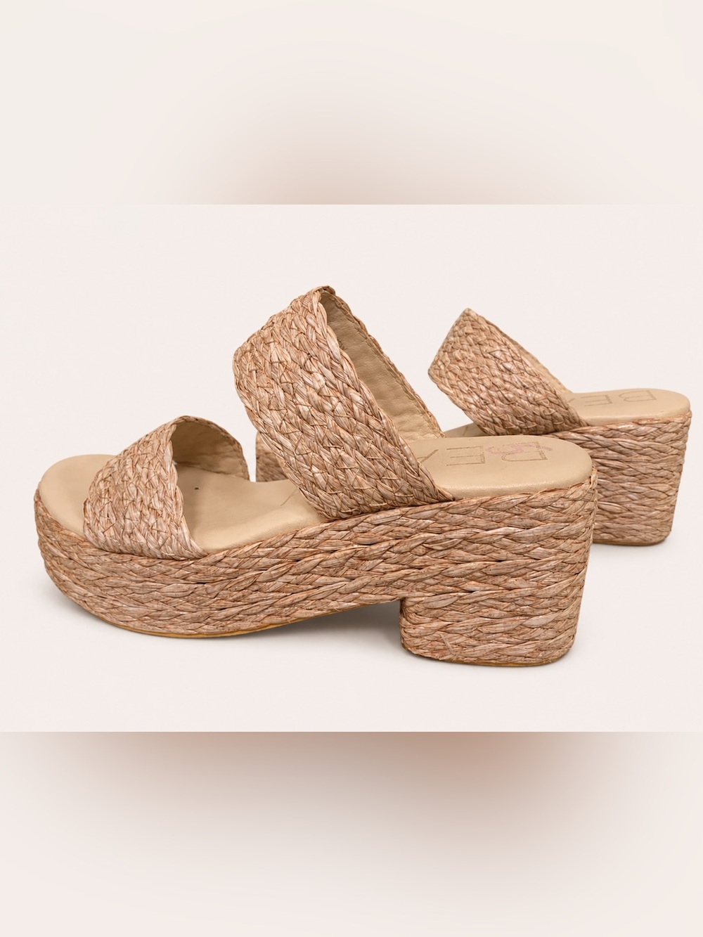 BEACH by Matisse Raffia Platform Slide Sandals Natural Woven Block Heel Size 8